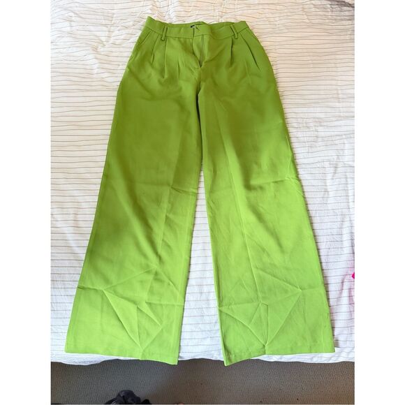 Zara Pants - Zara Wide-Leg High-Rise Pants in Lime Green L